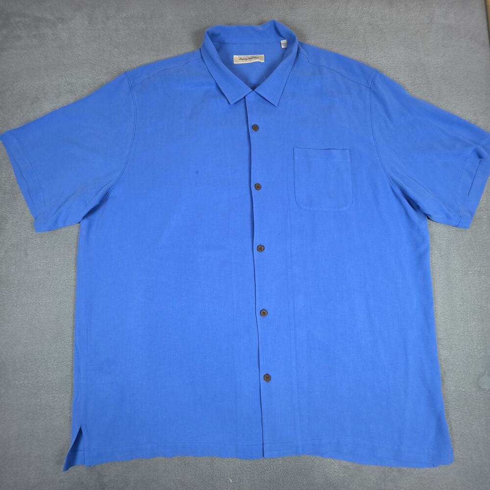 Tommy Bahama 100% Silk Camp Shirt Mens XXXL Blue Hawaiian Casual Button Up